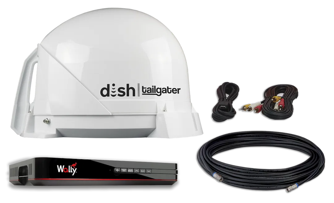 DT4450 – KING Satellite TV Antenna, Work With Dish® Service Roof Mount/ Portable White HD Compatible Powered Over Coa...